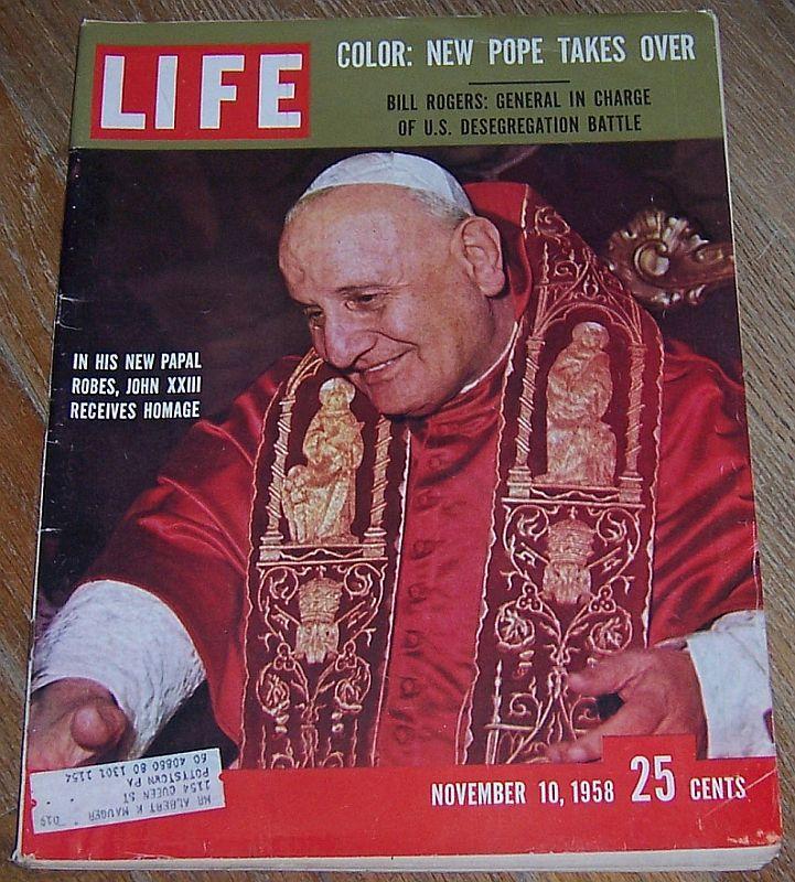Life Magazine November 10, 1958 New Pope John XXIII Cover/Bill Rogers/Cookbook