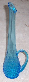 Blue Stretch Glass Ewer with Dots and Applied Handle