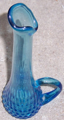 Blue Stretch Glass Ewer with Dots and Applied Handle