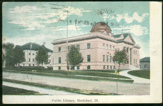 Public Library, Rockford, Illinois 1909 Postcard