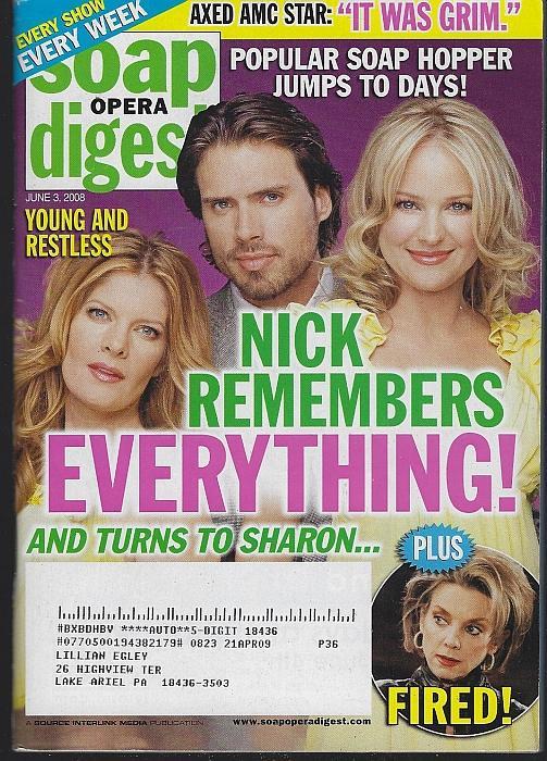 Soap Opera Digest Magazine June 3, 2008 Young and Restless Nick Remembers
