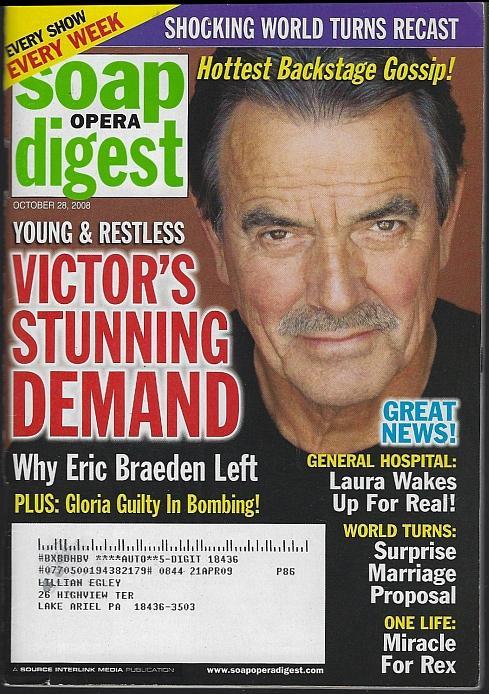 Soap Opera Digest October 28, 2008 Victor's Stunning Demand on the Cover