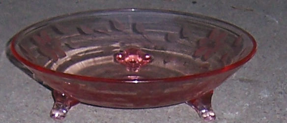 Vintage Floral Etched Pink Three Footed Candy Bowl