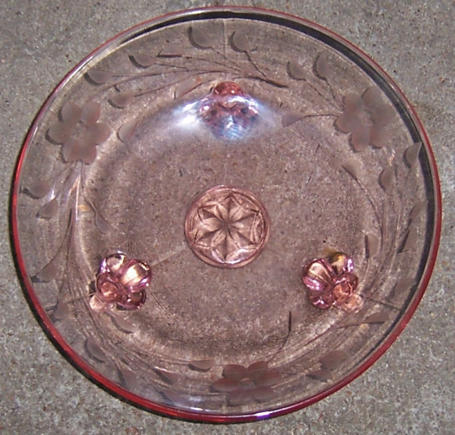 Vintage Floral Etched Pink Three Footed Candy Bowl
