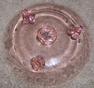 Vintage Floral Etched Pink Three Footed Candy Bowl