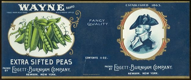 Vintage Wayne Brand Extra Sifted Peas Can Label