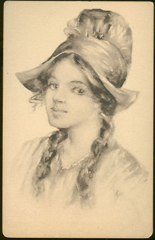 Postcard of Lovely Lady With Hat and Braids