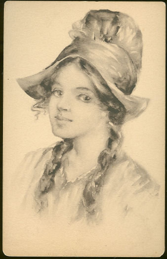 Postcard of Lovely Lady With Hat and Braids