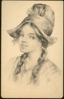 Postcard of Lovely Lady With Hat and Braids