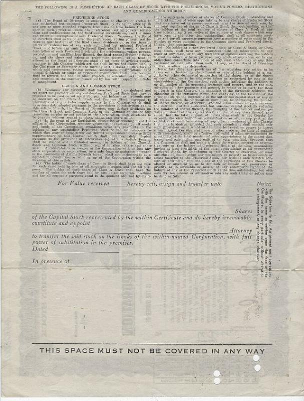 United States Electric Power Corporation, Maryland Common Stock Certificate 1935