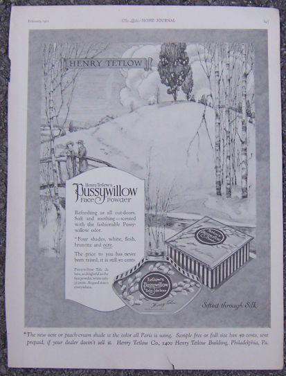 Tetlow's Pussywillow Face Powder 1921 Advertisment