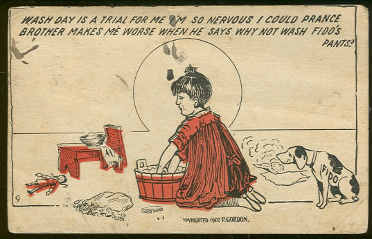 Comic Postcard of Wash Day For Fido's Pants 1917