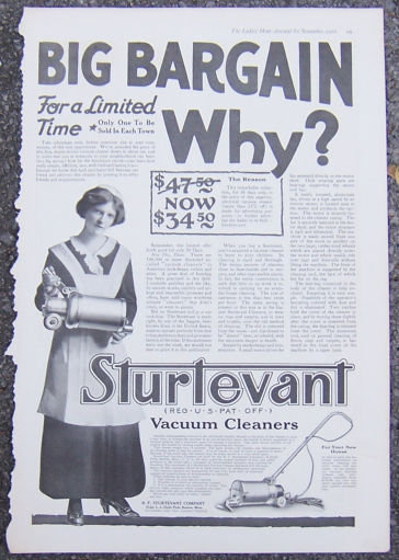Sturtevant Vacuum Cleaners 1916 Magazine Advertisement