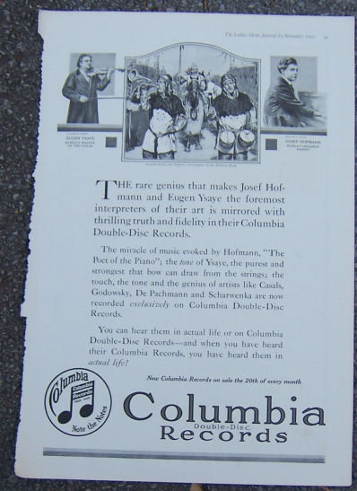 Columbia Records Eugen Ysaye and Josef Hoffmann 1916 Ad