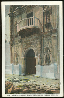 Postcard of Main Doorway of San Xavier Mission, Tucson, Arizona