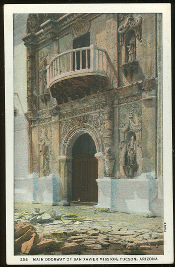 Postcard of Main Doorway of San Xavier Mission, Tucson, Arizona