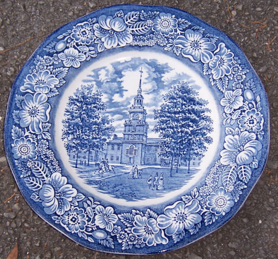Staffordshire Liberty Blue Independence Hall Plate