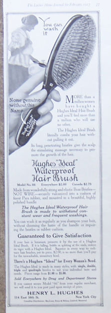 Hughes Ideal Waterproof Hair Brush 1917 Magazine Ad