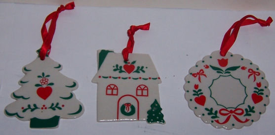 Set of Three Russ Berrie Ceramic Christmas Ornaments