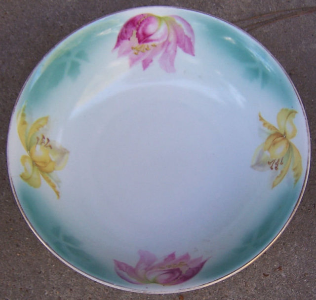 Vintage German Pink and Yellow Floral Serving Bowl
