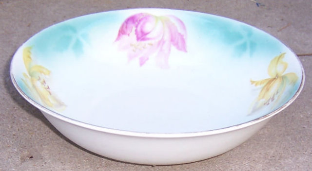 Vintage German Pink and Yellow Floral Serving Bowl