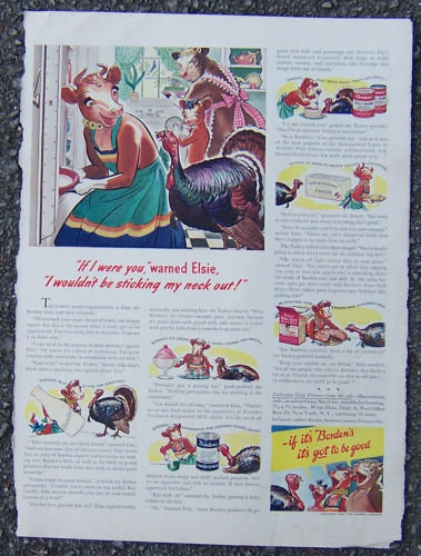 1941 Elsie and Turkey Borden Holiday Magazine Ad