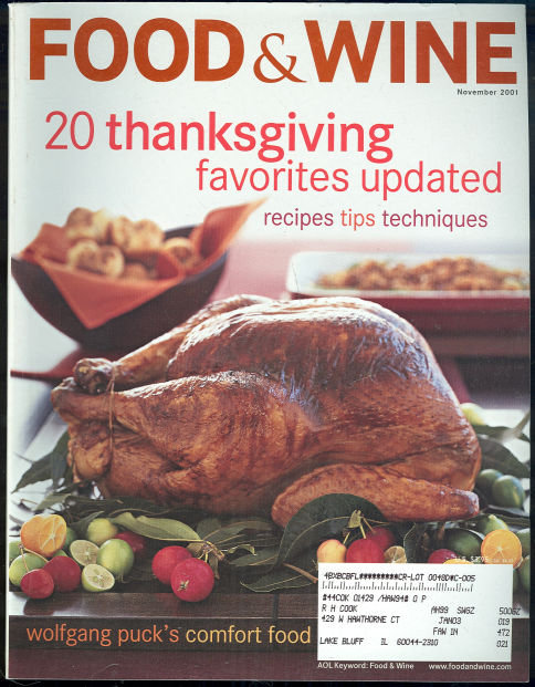 Food & Wine Magazine November 2001 Thanksgiving Dinner