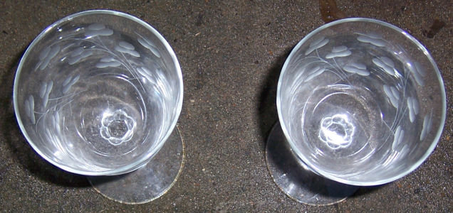 Set of Two Vintage Floral Etched Red Wine Glasses
