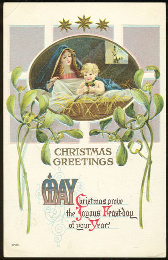 Religious Christmas Postcard With Mary and Baby Jesus