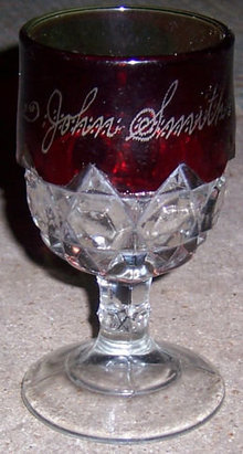 Vintage Ruby Flashed Sunken Honeycomb Souvenir Goblet