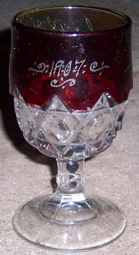 Vintage Ruby Flashed Sunken Honeycomb Souvenir Goblet