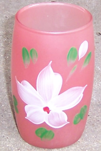 Vintage Pink Glass with Handpainted White Flower