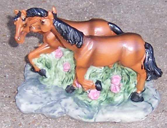 Two Brown Walking Horses, H's Collection Resin Figurine
