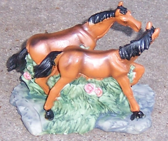 Two Brown Walking Horses, H's Collection Resin Figurine