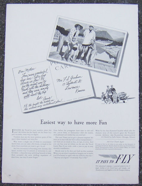 1950s It Pays to Fly Life Magazine Advertisment
