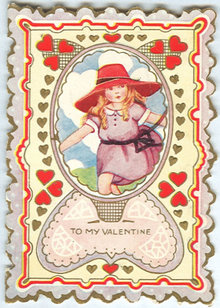 Vintage Valentine with Little Girl in Large Red Hat