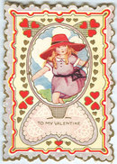 Vintage Valentine with Little Girl in Large Red Hat