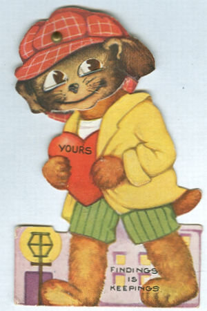 Vintage Valentine with Dog in Cap and Movable Eyes