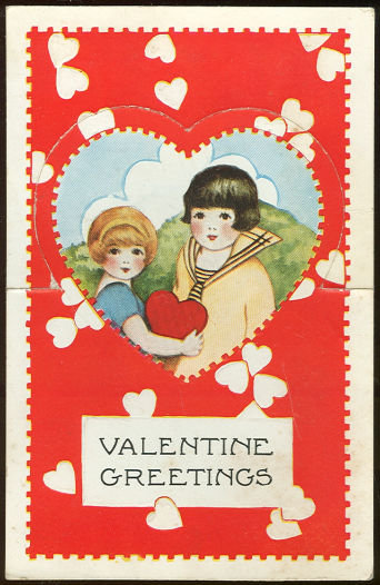 Vintage Valentine Card of Little Girl and Boy w/ Heart