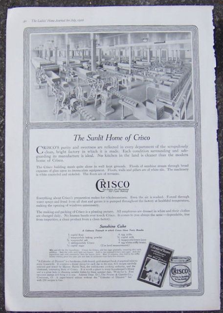 Crisco Sunshine Cake, Sunlit Home 1916 Advertisement