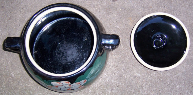 Black Pottery Cookie Jar with Handpainted Grapes