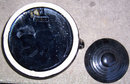 Black Pottery Cookie Jar with Handpainted Grapes
