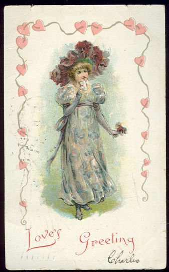 Valentine Postcard Lovely Lady Love's Greeting 1907