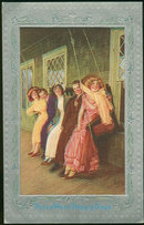 Postcard of Group on Porch Swing Those Were Happy Days