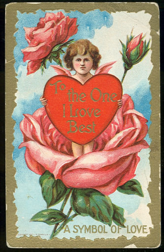 Valentine Postcard Cupid Holding Heart Symbol of Love