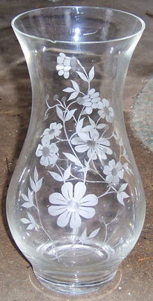 Large Glass Vase with Etched Floral Design Both Sides