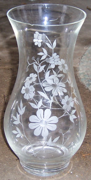 Large Glass Vase with Etched Floral Design Both Sides