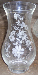 Large Glass Vase with Etched Floral Design Both Sides
