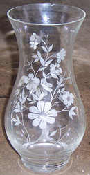 Large Glass Vase with Etched Floral Design Both Sides