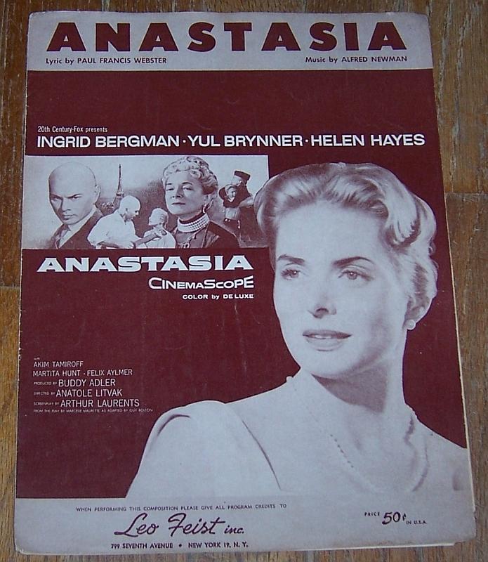 Anastasia starring Ingrid Bergman and Yul Brynner 1956 Sheet Music From Movie
